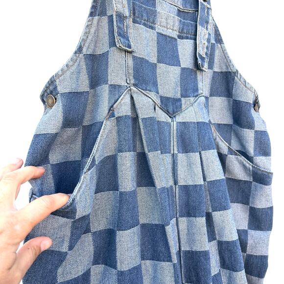 New Dressed in LALA Big Feelings Oversized Denim Checker Overalls Wide Leg Small - Picture 8 of 11